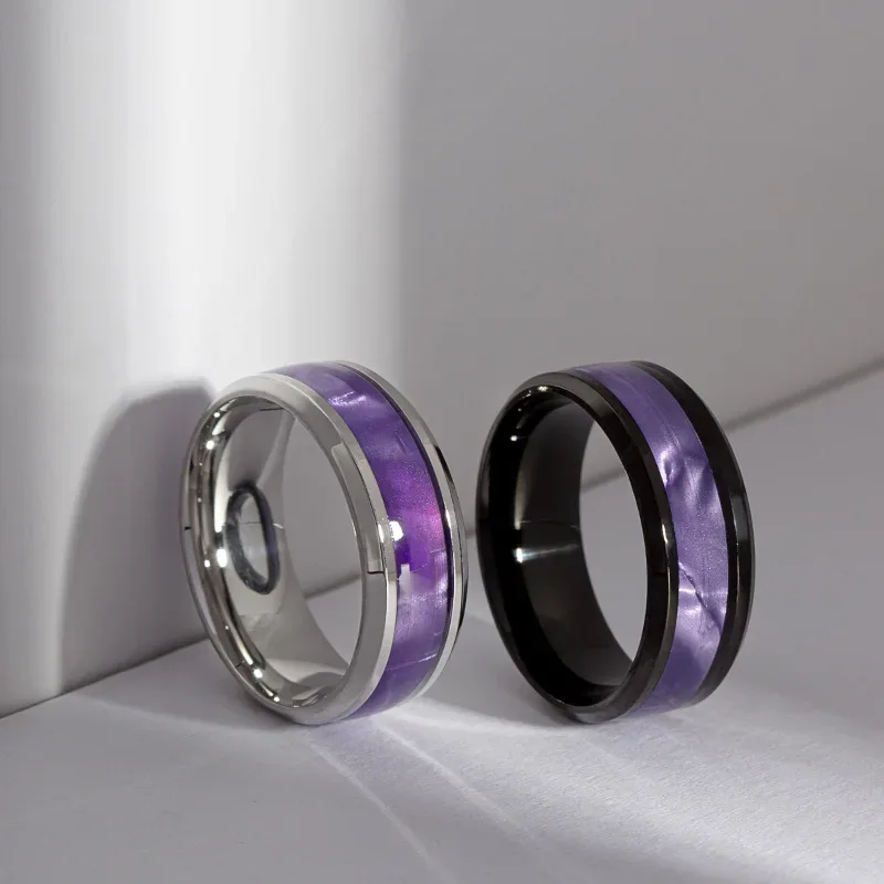 Elegant Purple Titanium Steel Couple Rings Fashion Jewelry for Women Men Valentine's Day Gift Sizes 6-13