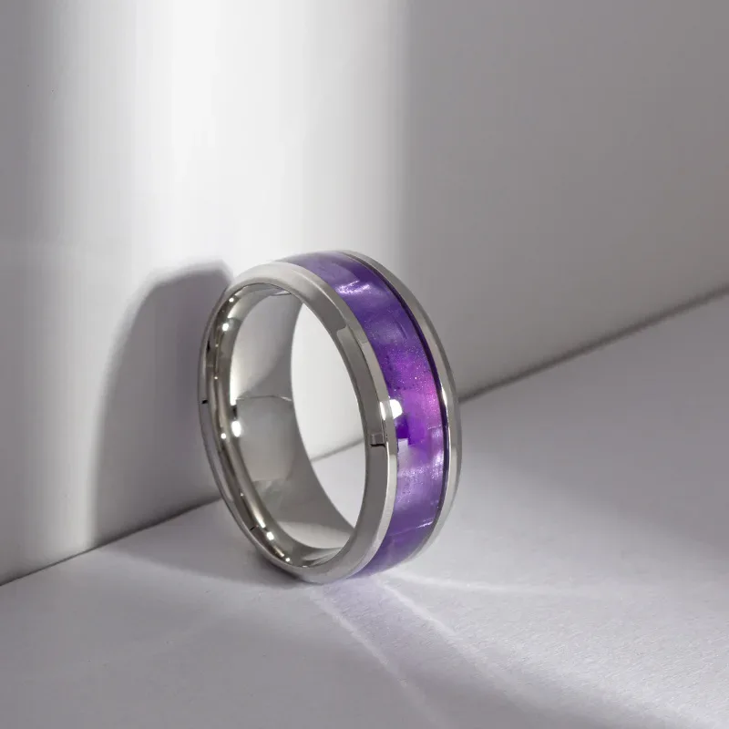 Elegant Purple Titanium Steel Couple Rings Fashion Jewelry for Women Men Valentine's Day Gift Sizes 6-13