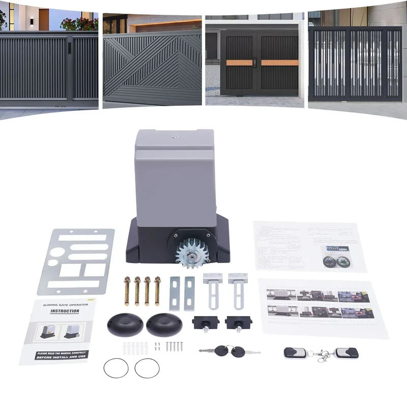 750W Sliding Electric Gate Opener Max 1600kg 1400RPM Silent Automatic Electric Motor Kit With Remote Control & Keys
