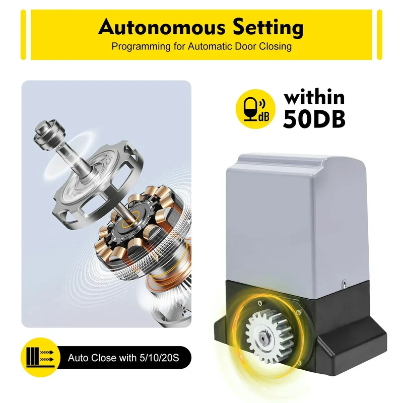 750W Sliding Electric Gate Opener Max 1600kg 1400RPM Silent Automatic Electric Motor Kit With Remote Control & Keys