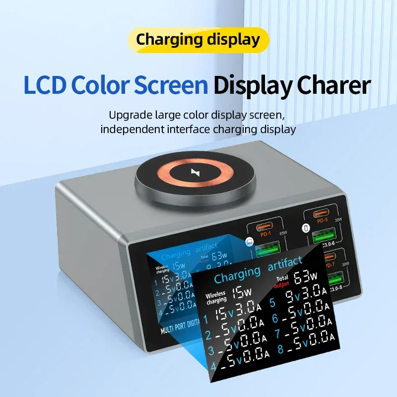 New 140W Multi-Function Charger Wireless Charger 8-Port PD+QC USB Type-C Quick Charger Home Travel Office Convenient