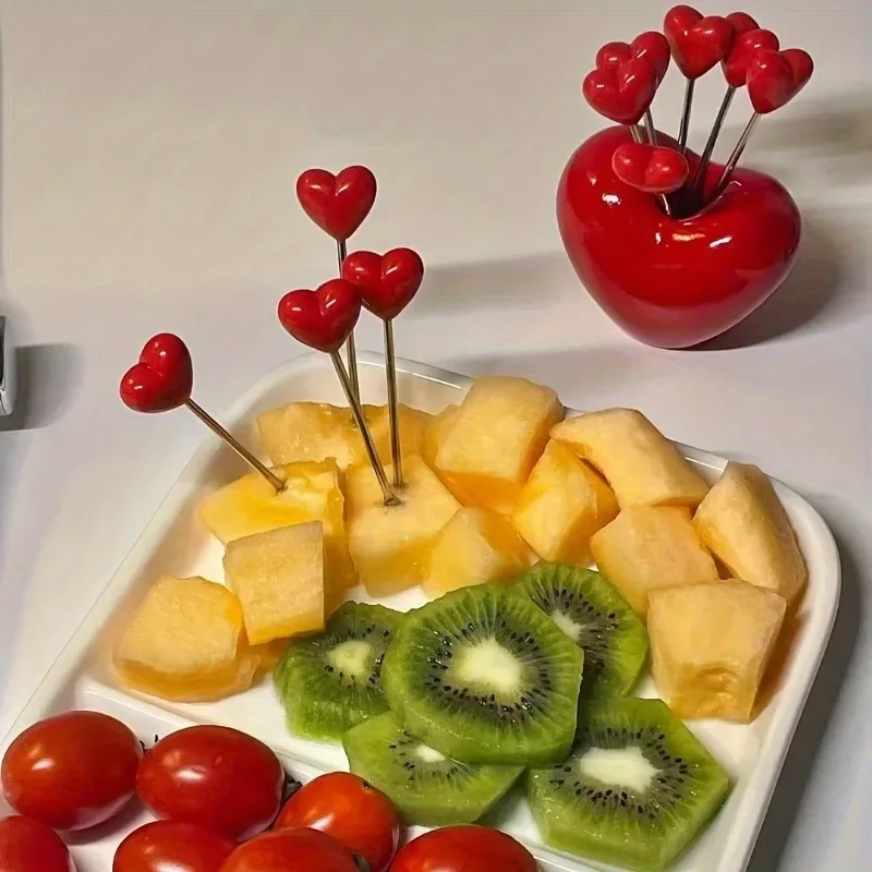 Love Fruit Forks, Stainless Steel Cake Fork Set, Snacks Tableware Set, Kitchen Items, Valentine's Day Party Favors