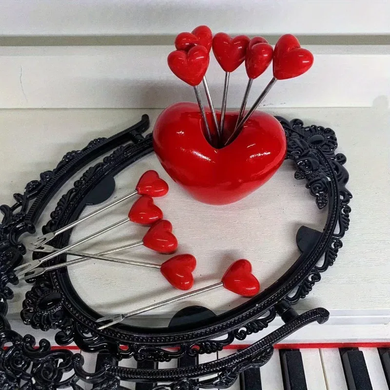 Love Fruit Forks, Stainless Steel Cake Fork Set, Snacks Tableware Set, Kitchen Items, Valentine's Day Party Favors