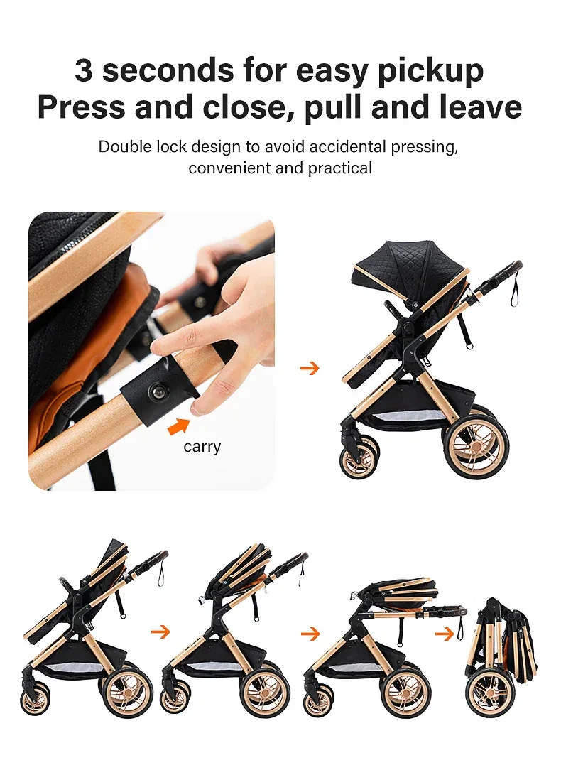 Newest Baby Stroller 3 in1 Multifunctional Stroller Easy Folding Travel Portable Baby Carriage Safety Seat EU Standard