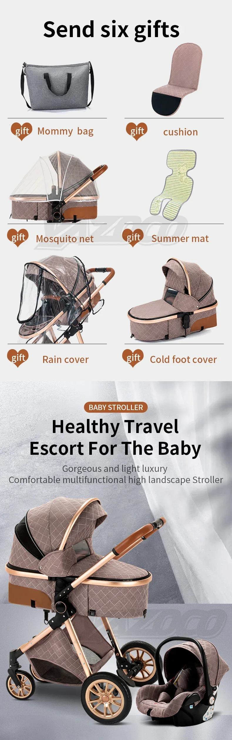 Newest Baby Stroller 3 in1 Multifunctional Stroller Easy Folding Travel Portable Baby Carriage Safety Seat EU Standard
