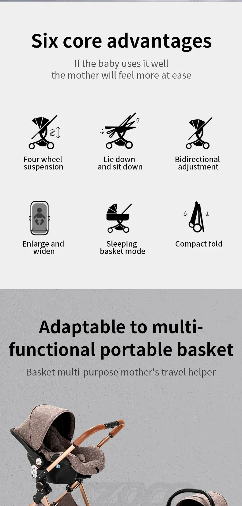 Newest Baby Stroller 3 in1 Multifunctional Stroller Easy Folding Travel Portable Baby Carriage Safety Seat EU Standard