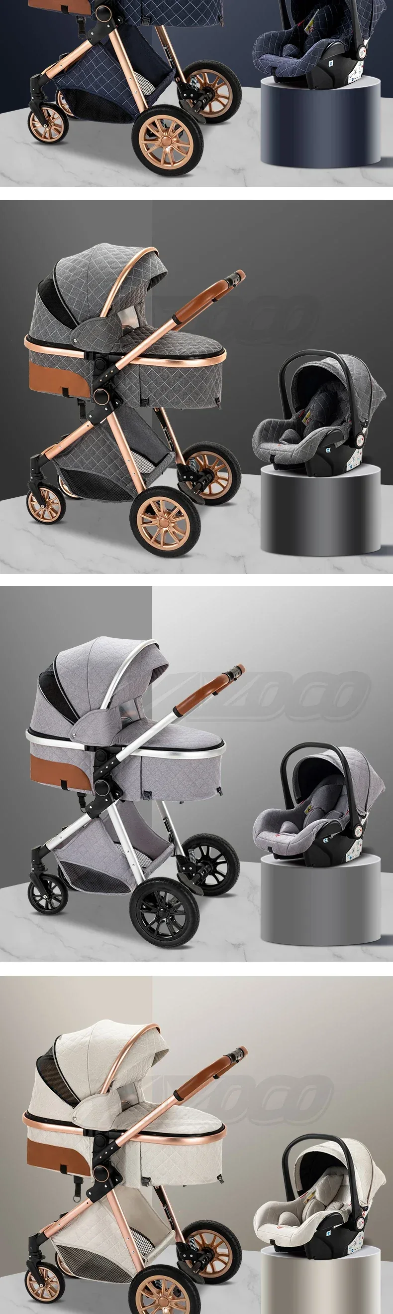 Newest Baby Stroller 3 in1 Multifunctional Stroller Easy Folding Travel Portable Baby Carriage Safety Seat EU Standard