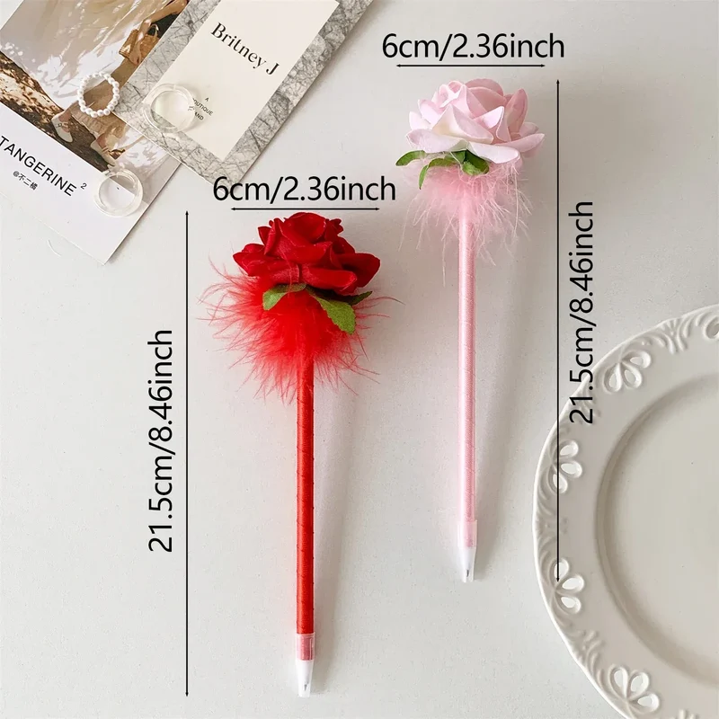 10pcs/set Simulated Rose Shaped Ballpoint Pen Valentine's Day Desktop Decoration Supplies Student Writing Supplies Set