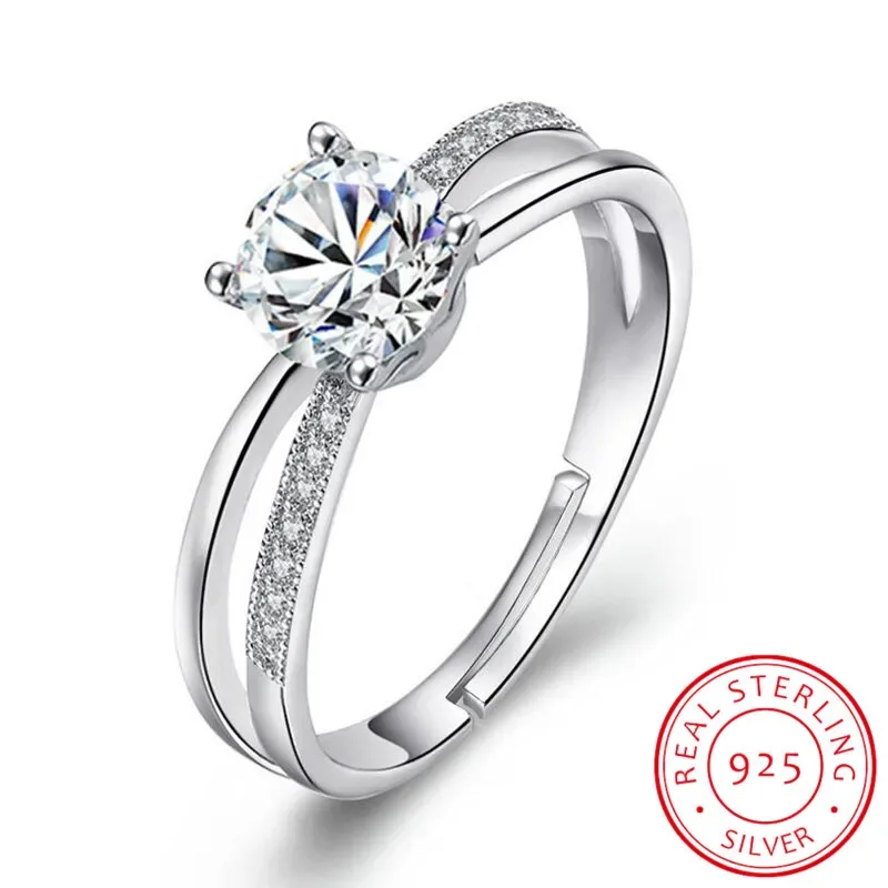 925 Sterling Silver Wedding Ring For Women Cross Zirconia Luxury Opening Ring anel de prata Valentine's Day Present S-R131