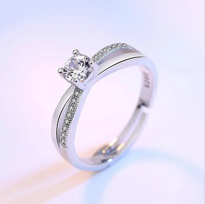 925 Sterling Silver Wedding Ring For Women Cross Zirconia Luxury Opening Ring anel de prata Valentine's Day Present S-R131