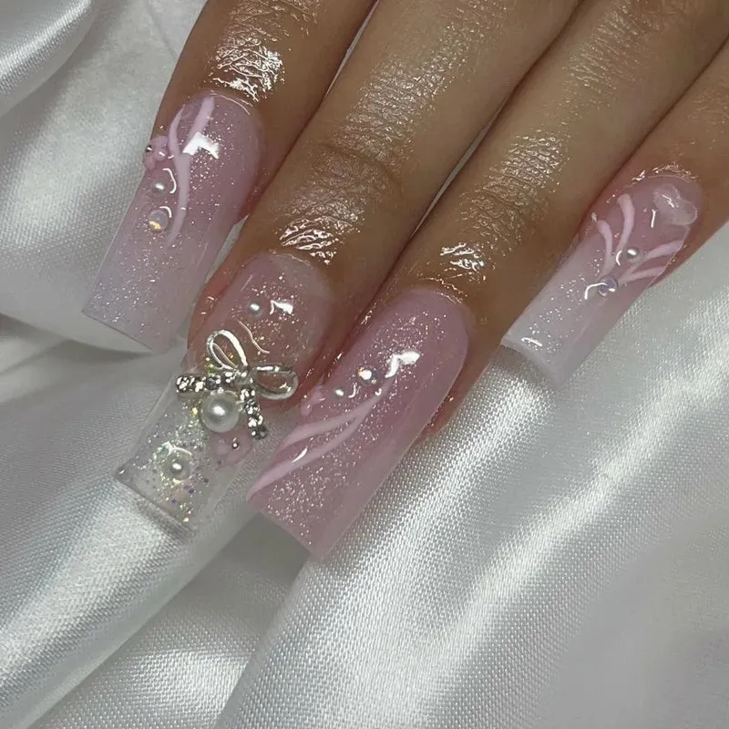Romantic Red Lips Valentine's Day Wearable Fake Nails Frosted White Detachable Finished False Nails Press on Nails with Glue