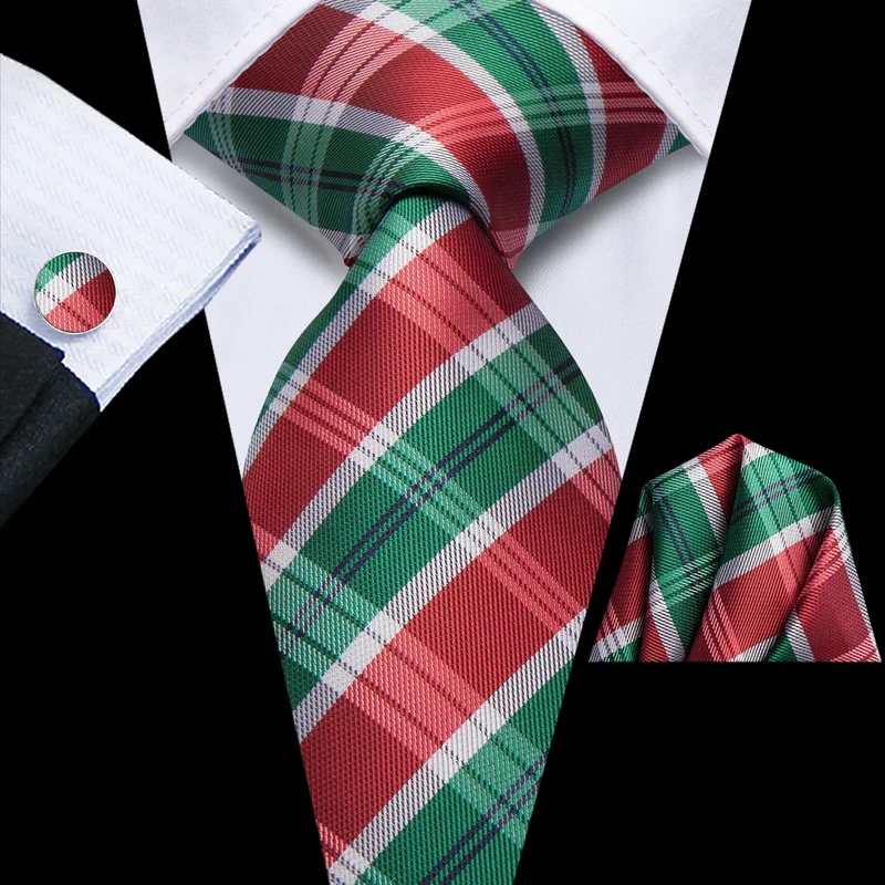 Hi-Tie Black Red Heart Plaids Mens Fashion Necktie Handkerchief Cufflinks for Tuxedo Classic Tie Man Gift Valentine's Day