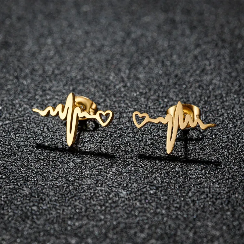 Fashion Small Heartbeat Stud Earrings Medical ECG with Heart Earings for Women Everyday Jewelry Girls Valentine's Day Gift