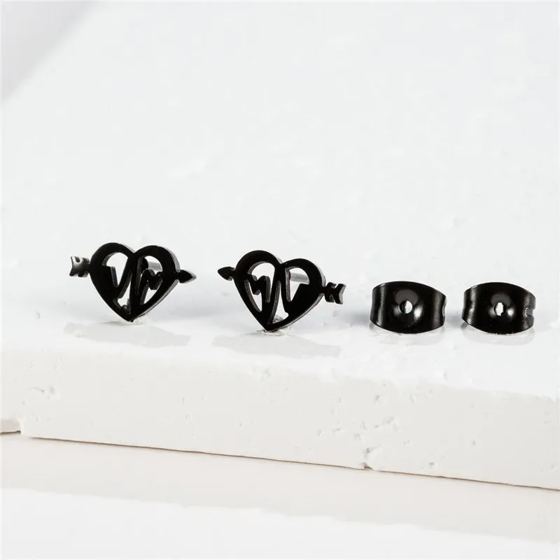 Fashion Small Heartbeat Stud Earrings Medical ECG with Heart Earings for Women Everyday Jewelry Girls Valentine's Day Gift