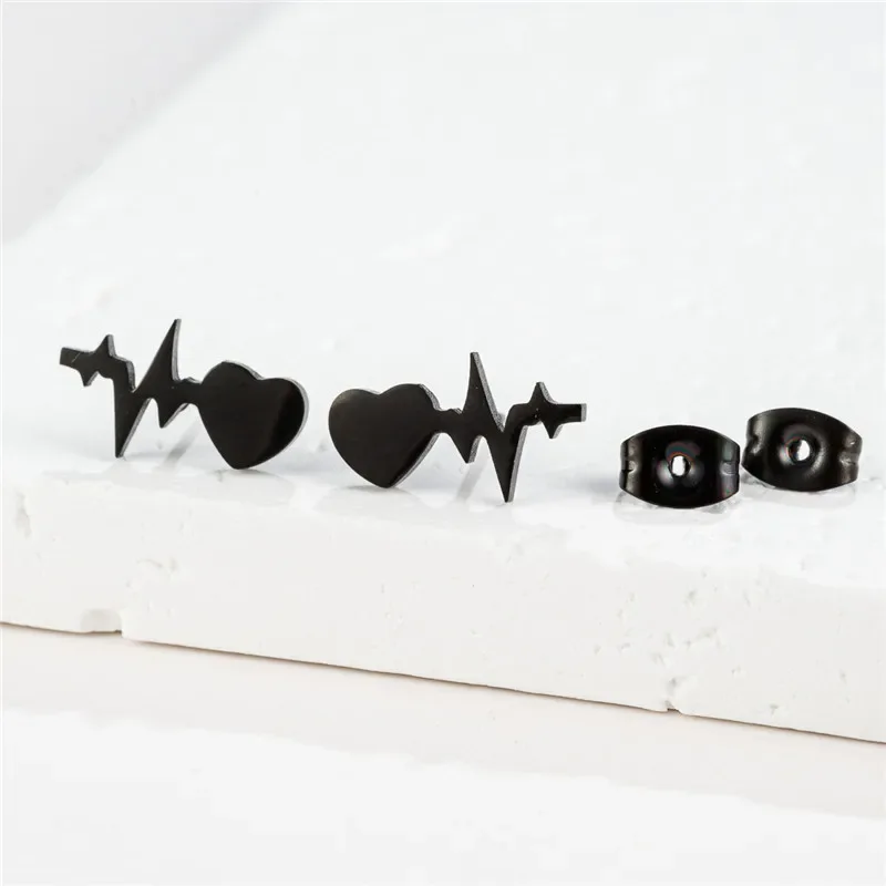 Fashion Small Heartbeat Stud Earrings Medical ECG with Heart Earings for Women Everyday Jewelry Girls Valentine's Day Gift