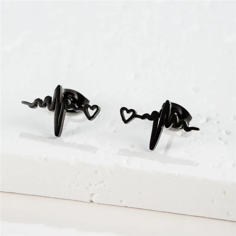 Fashion Small Heartbeat Stud Earrings Medical ECG with Heart Earings for Women Everyday Jewelry Girls Valentine's Day Gift