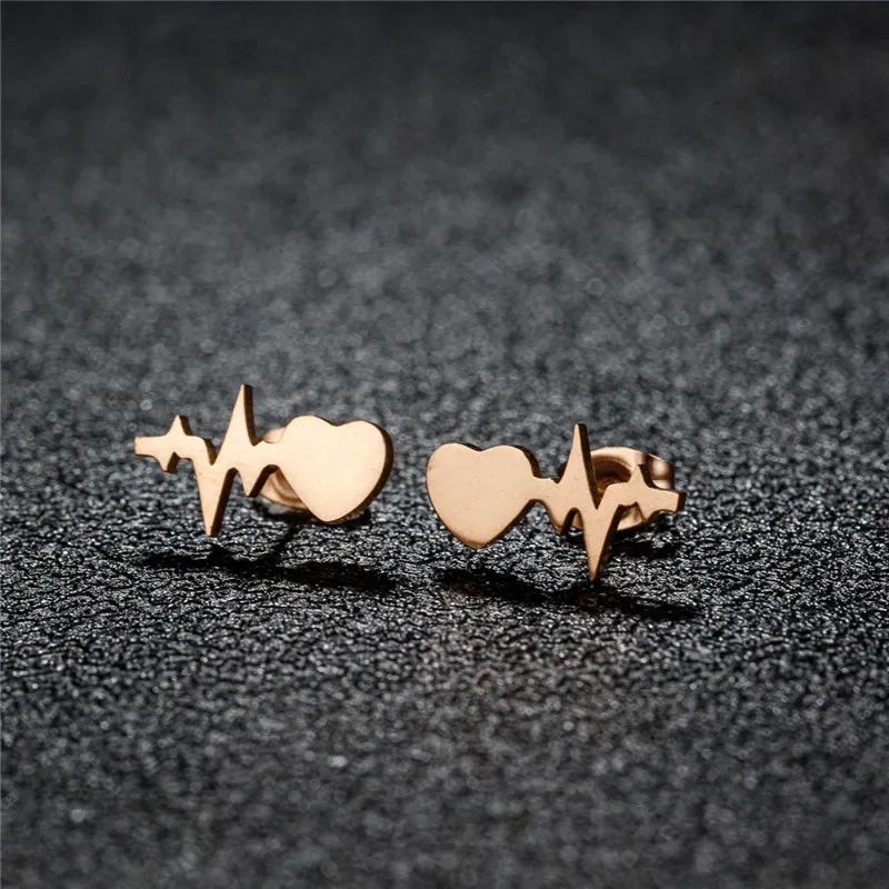 Fashion Small Heartbeat Stud Earrings Medical ECG with Heart Earings for Women Everyday Jewelry Girls Valentine's Day Gift