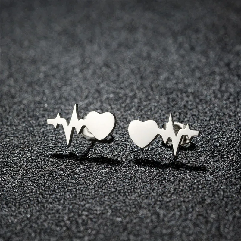 Fashion Small Heartbeat Stud Earrings Medical ECG with Heart Earings for Women Everyday Jewelry Girls Valentine's Day Gift