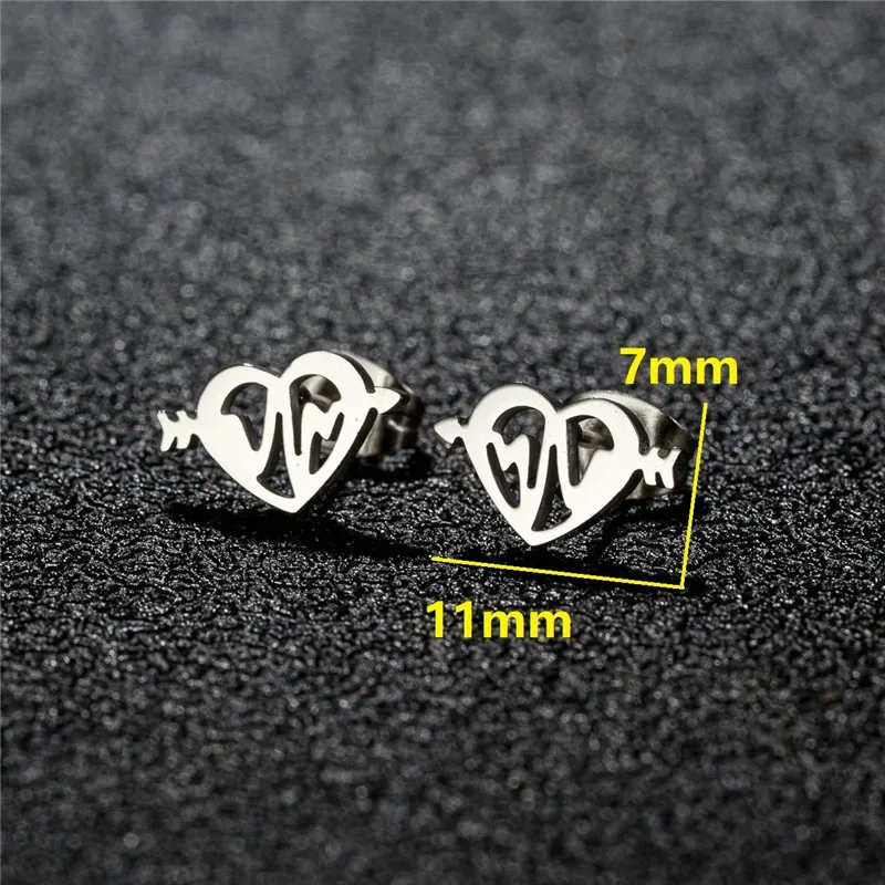 Fashion Small Heartbeat Stud Earrings Medical ECG with Heart Earings for Women Everyday Jewelry Girls Valentine's Day Gift