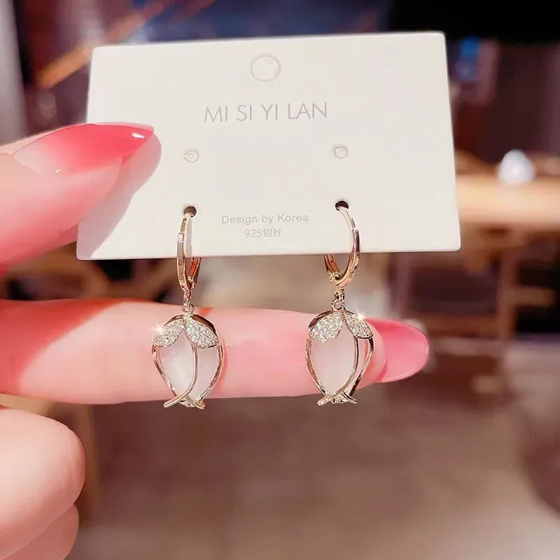 Gold Plated Trendy tulip opal earrings For Women simple fashion temperament earrings Valentine's Day Anniversary Gifts