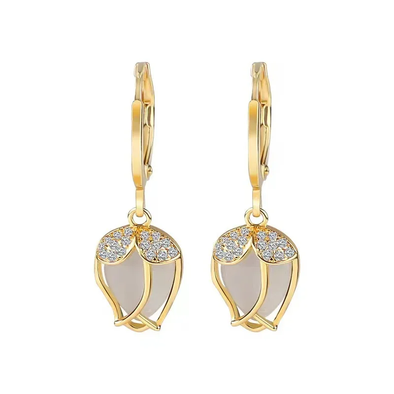 Gold Plated Trendy tulip opal earrings For Women simple fashion temperament earrings Valentine's Day Anniversary Gifts
