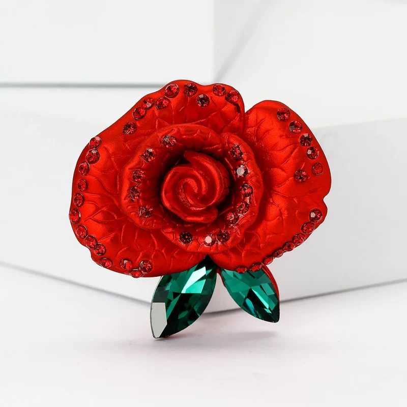 Valentine's Day Enamel Rose Brooches for Women Rhinestone Plant Flower Pins Banquet Party Backpack Gifts Jewelry Accessories