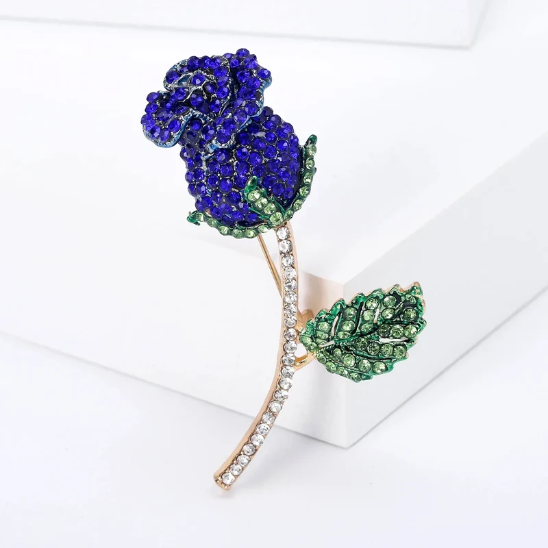 Valentine's Day Enamel Rose Brooches for Women Rhinestone Plant Flower Pins Banquet Party Backpack Gifts Jewelry Accessories