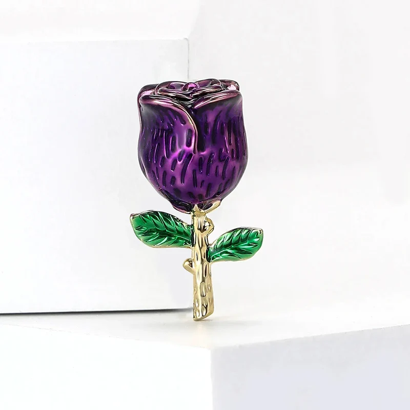 Valentine's Day Enamel Rose Brooches for Women Rhinestone Plant Flower Pins Banquet Party Backpack Gifts Jewelry Accessories
