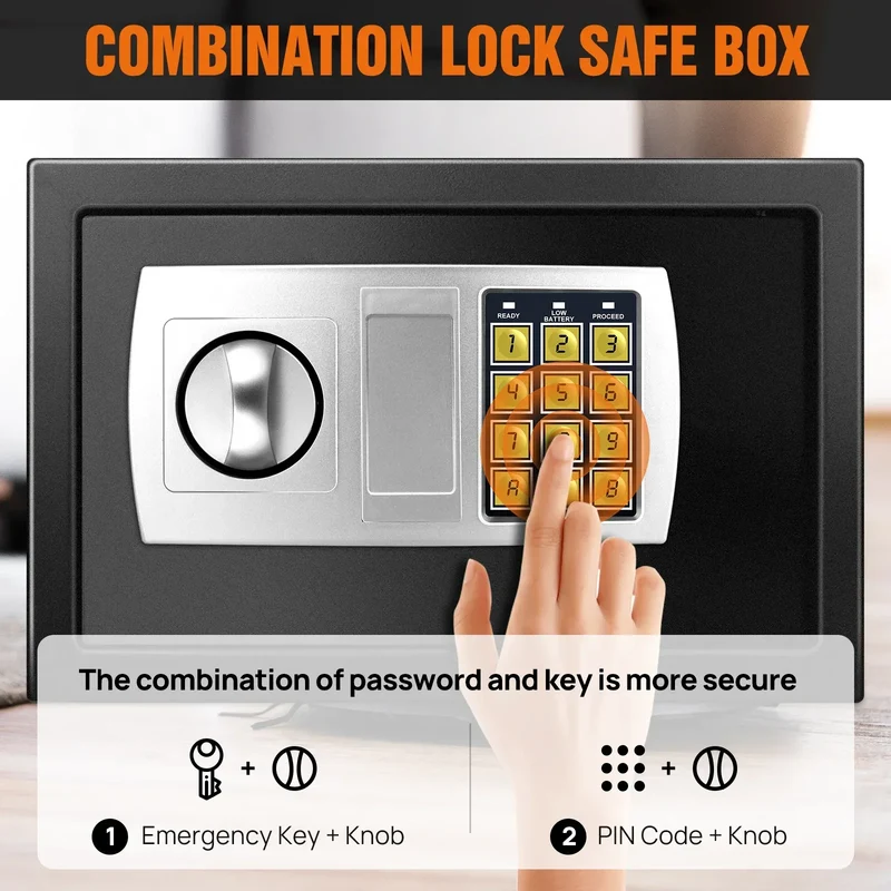 Schwarzer digitaler Safe Wertsachen Dokumentensicherheit Safe Elektronische Tastatur mit Backup-Schlüssel Wandmontage Boden