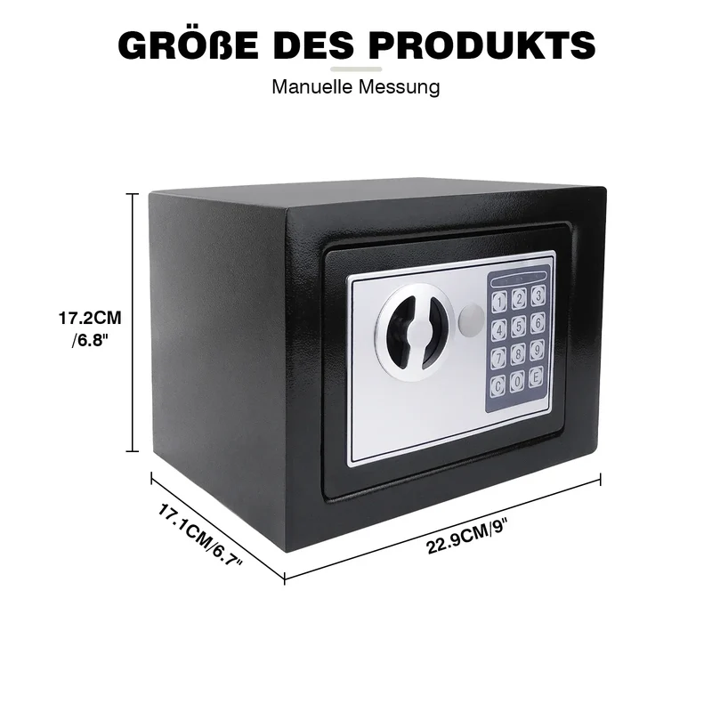 Schwarzer digitaler Safe Wertsachen Dokumentensicherheit Safe Elektronische Tastatur mit Backup-Schlüssel Wandmontage Boden