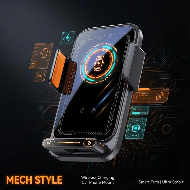 Car Phone Charger Phone Holder 15W Wireless & Wired Charger Auto Sensing One-Touch Release and Rotation Qi FCC ROHS Certified