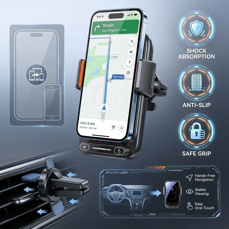 Car Phone Charger Phone Holder 15W Wireless & Wired Charger Auto Sensing One-Touch Release and Rotation Qi FCC ROHS Certified