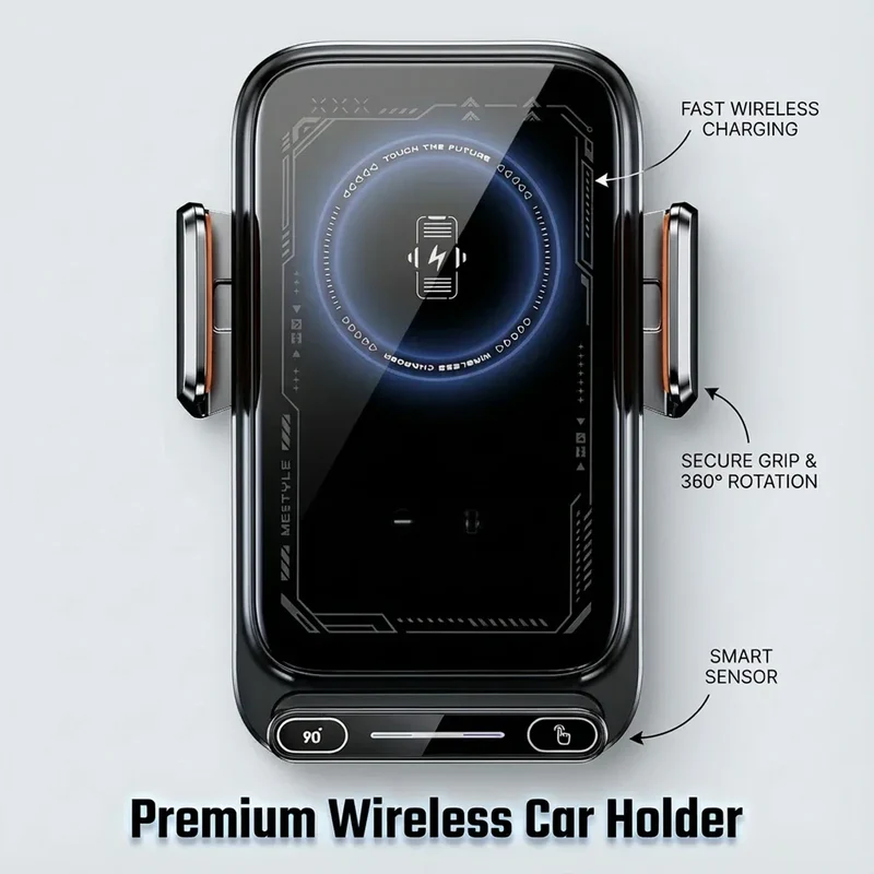 Car Phone Charger Phone Holder 15W Wireless & Wired Charger Auto Sensing One-Touch Release and Rotation Qi FCC ROHS Certified
