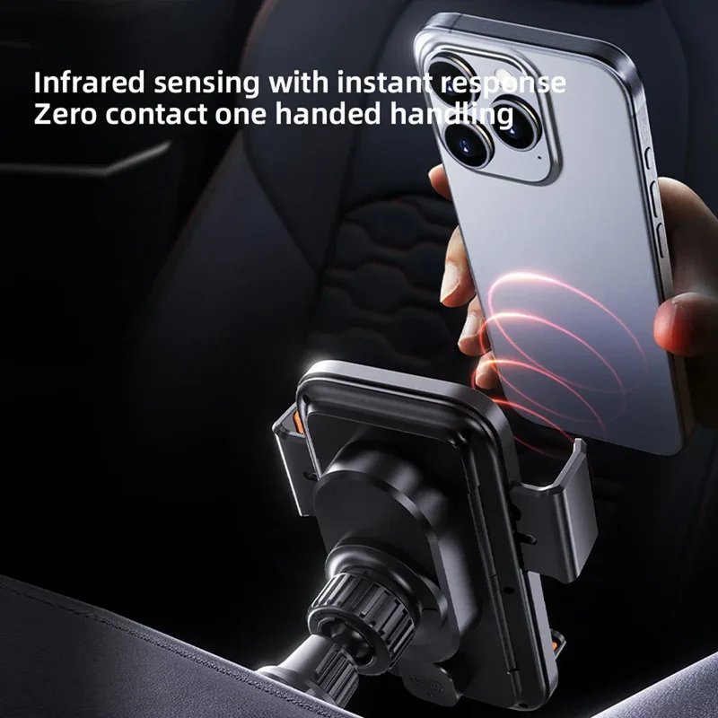 Car Phone Charger Phone Holder 15W Wireless & Wired Charger Auto Sensing One-Touch Release and Rotation Qi FCC ROHS Certified