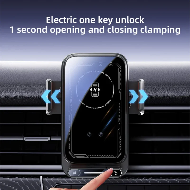 Car Phone Charger Phone Holder 15W Wireless & Wired Charger Auto Sensing One-Touch Release and Rotation Qi FCC ROHS Certified