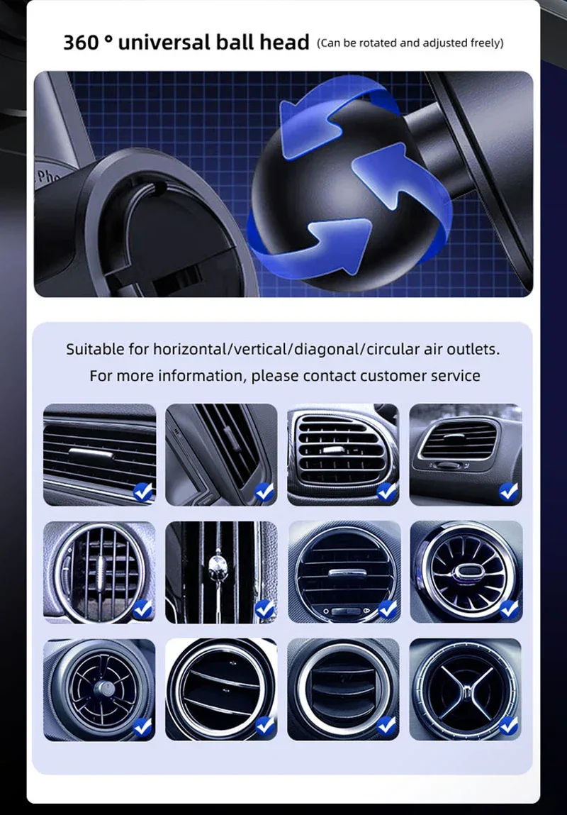 Car Phone Charger Phone Holder 15W Wireless & Wired Charger Auto Sensing One-Touch Release and Rotation Qi FCC ROHS Certified