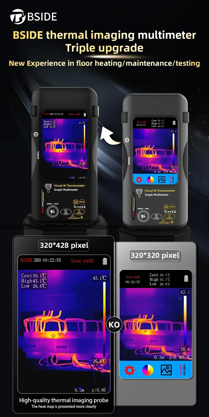 BSIDE SH7 320*320 Thermal Imager Camera 20000 Counts Touchscreen Digital Multimeter 2 in 1 IR Camera for Macro lens Repair PCB