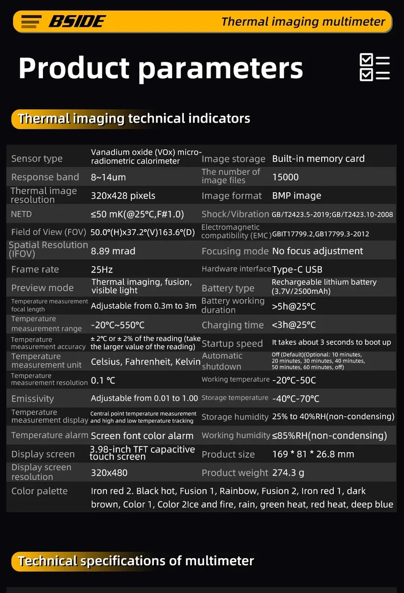 BSIDE SH7 320*320 Thermal Imager Camera 20000 Counts Touchscreen Digital Multimeter 2 in 1 IR Camera for Macro lens Repair PCB