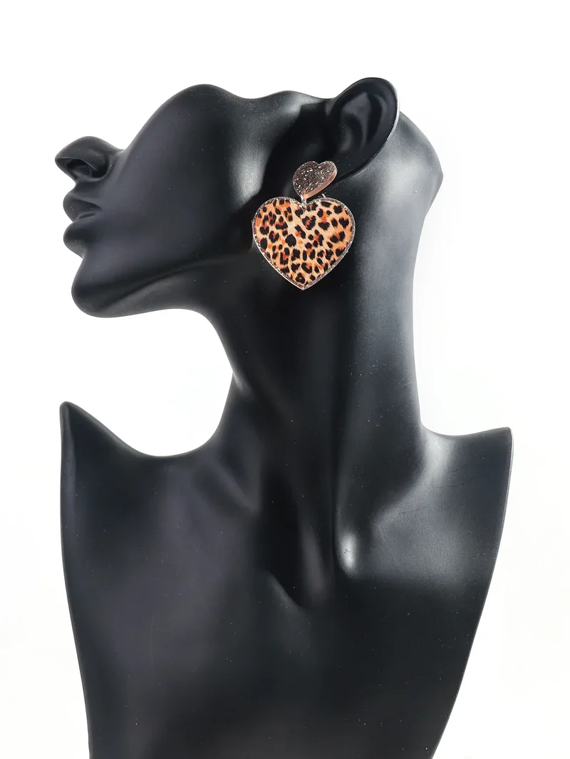 New Purple Glitter Leopard Heart Acrylic Dangle Earrings for Women Trendy Love Hanging Earring Jewelry Valentine's Day Gifts