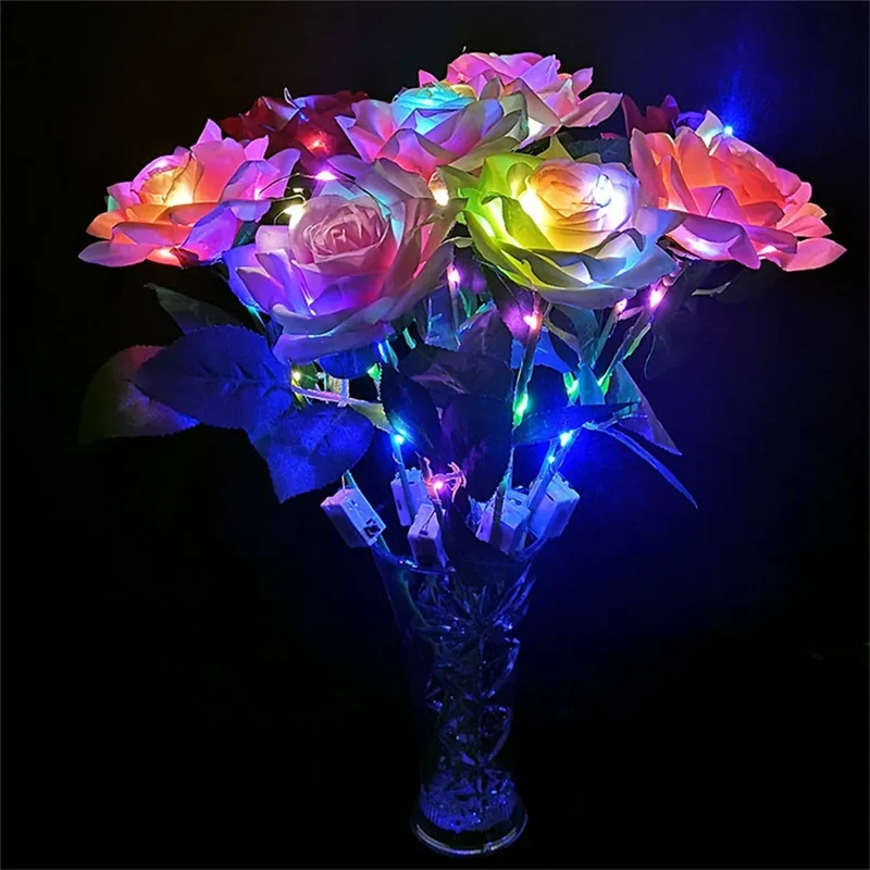 Glowing Rose Artifical Fake Flowers Valentine'S Day Mother'S Day Gift Anniversary Wedding Lover Lighting Roses Party Supplies