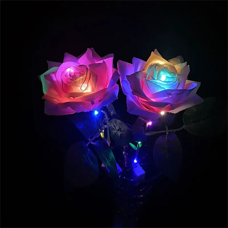 Glowing Rose Artifical Fake Flowers Valentine'S Day Mother'S Day Gift Anniversary Wedding Lover Lighting Roses Party Supplies