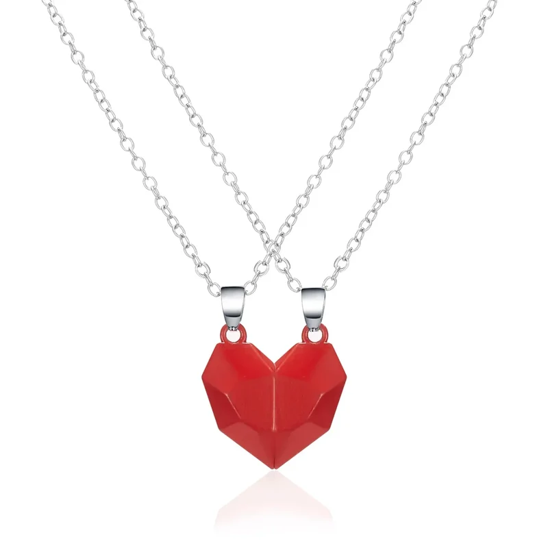 2Pcs Magnetic Heart Couple Necklace For Women Valentine's Day Sweater Chain For Best Friend Lovers Wedding Party Gift Jewelry