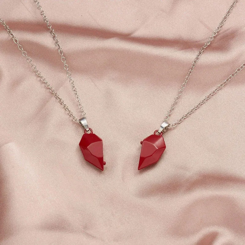 2Pcs Magnetic Heart Couple Necklace For Women Valentine's Day Sweater Chain For Best Friend Lovers Wedding Party Gift Jewelry