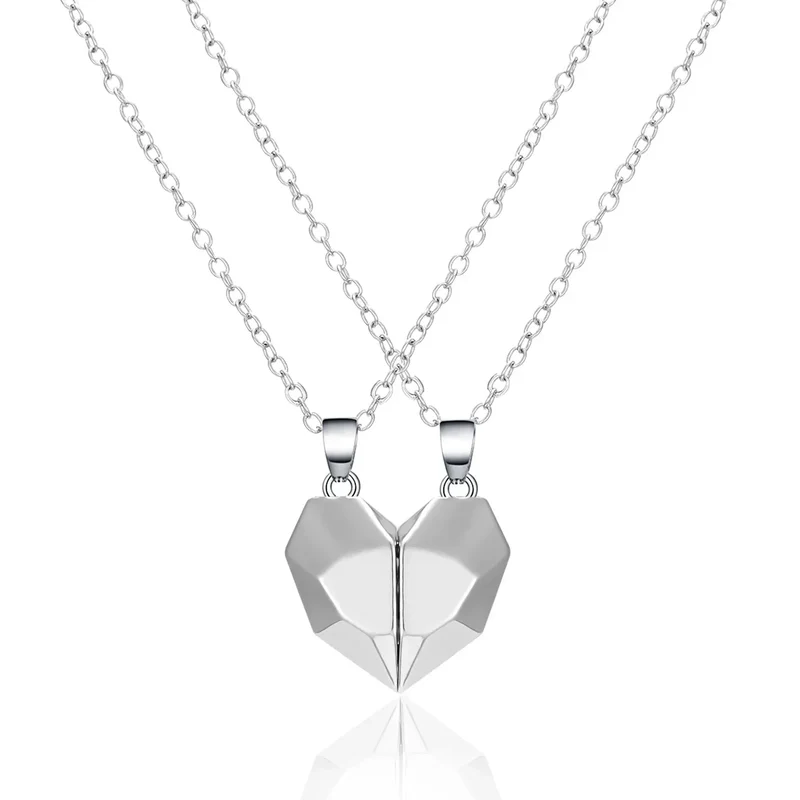 2Pcs Magnetic Heart Couple Necklace For Women Valentine's Day Sweater Chain For Best Friend Lovers Wedding Party Gift Jewelry