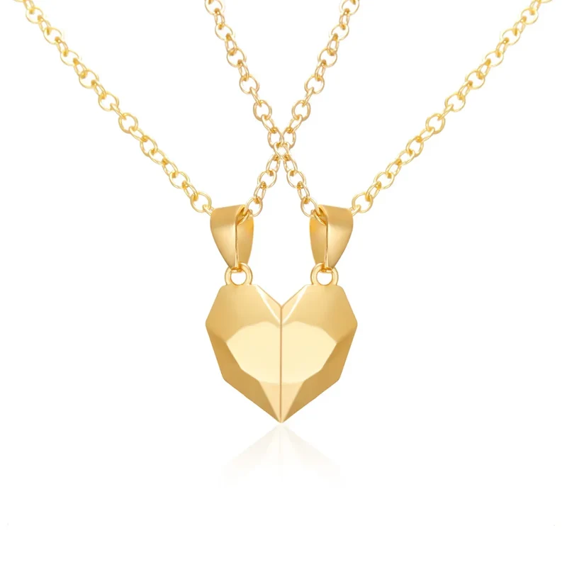 2Pcs Magnetic Heart Couple Necklace For Women Valentine's Day Sweater Chain For Best Friend Lovers Wedding Party Gift Jewelry