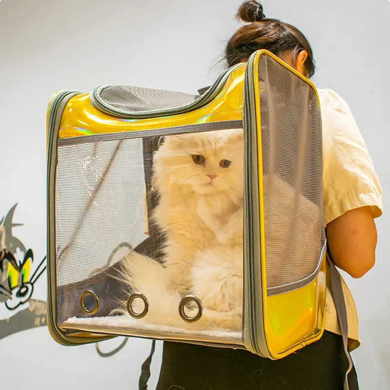 Pet Cat Carrier Backpack Breathable Travel Outdoor Shoulder Bag For Small Dogs Portable Transparent Carrying Pet Supplies Laser