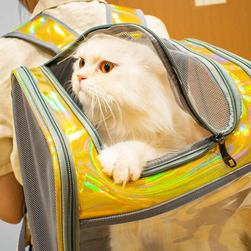 Pet Cat Carrier Backpack Breathable Travel Outdoor Shoulder Bag For Small Dogs Portable Transparent Carrying Pet Supplies Laser