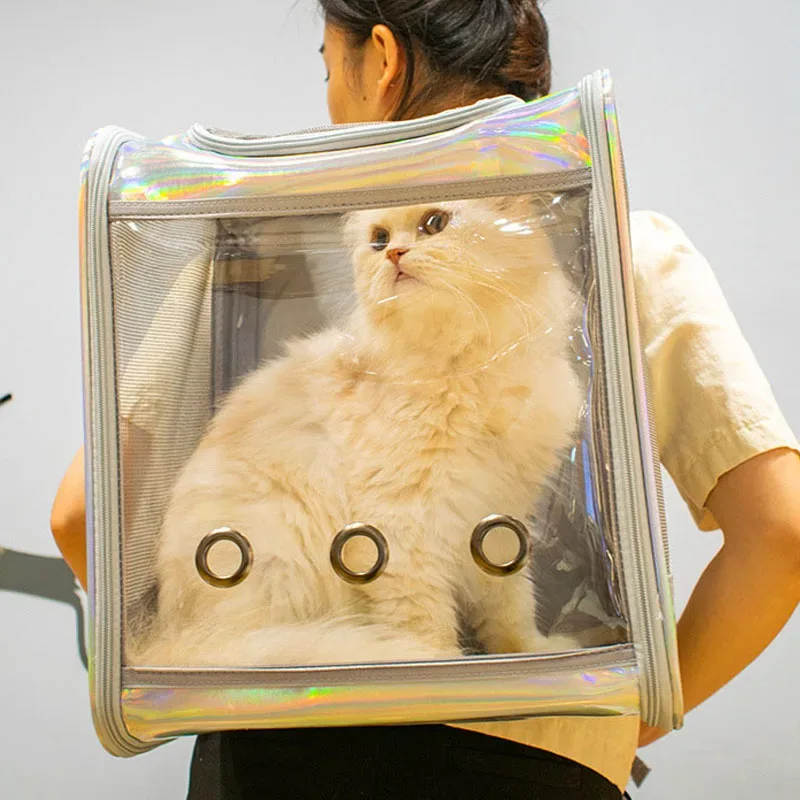 Pet Cat Carrier Backpack Breathable Travel Outdoor Shoulder Bag For Small Dogs Portable Transparent Carrying Pet Supplies Laser