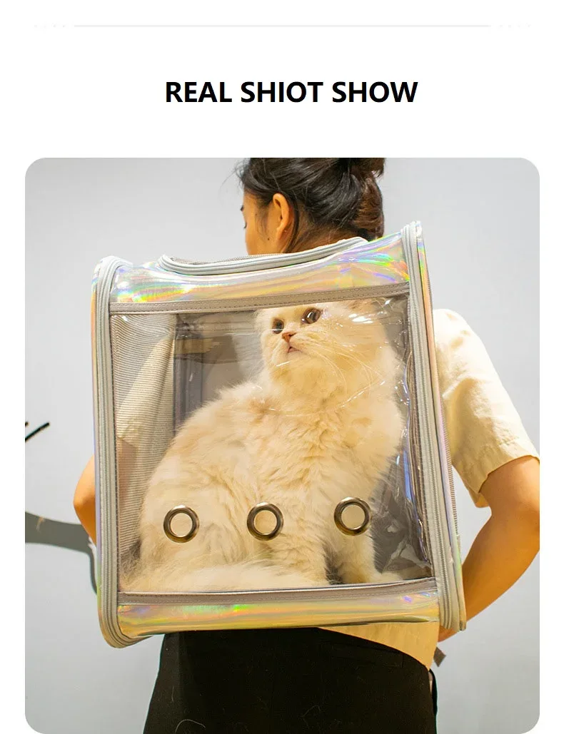 Pet Cat Carrier Backpack Breathable Travel Outdoor Shoulder Bag For Small Dogs Portable Transparent Carrying Pet Supplies Laser