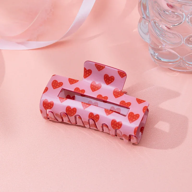 Valentine's Day Romantic Pink And Red Heart Grab Plastic Clip Large Square Hair Claw Back Updo Shark Clip Gifts For Grilfriend